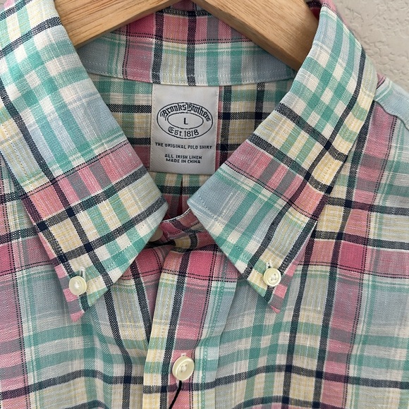 NWT Brooks Brothers Plaid All Irish Linen Shirt - Picture 2 of 6